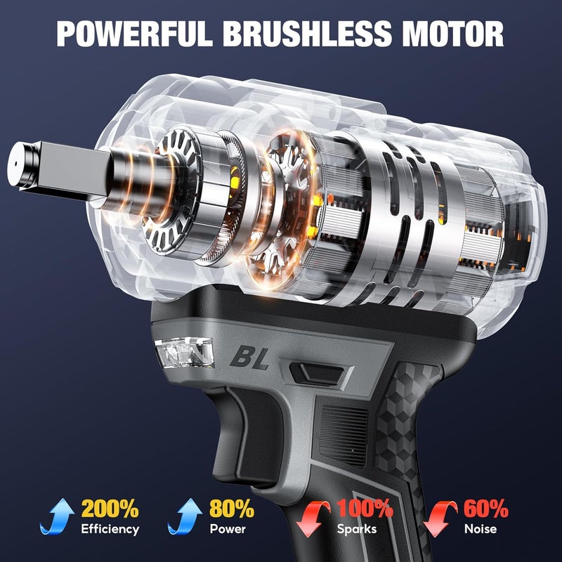 SOARFLY Upgraded Cordless Impact Wrench 1/2", 900 Ft-lbs (1200 Nm) Brushless Impact Gun, 21V High Torque Impact Driver with 2x 4.0Ah Batteries, Variable Speed for Car, Truck, Workshop, Heavy-Duty Jobs - Image 2
